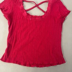Crave Fame Ribbed Red Crop Top w/ Lace Trim – Size XS